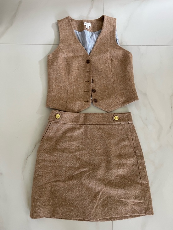 J. Crew Dresses & Skirts - J Crew Two-Piece Brown Tweed Vest & Skirt Set